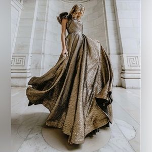 Mac Duggal one shoulder metallic ball gown